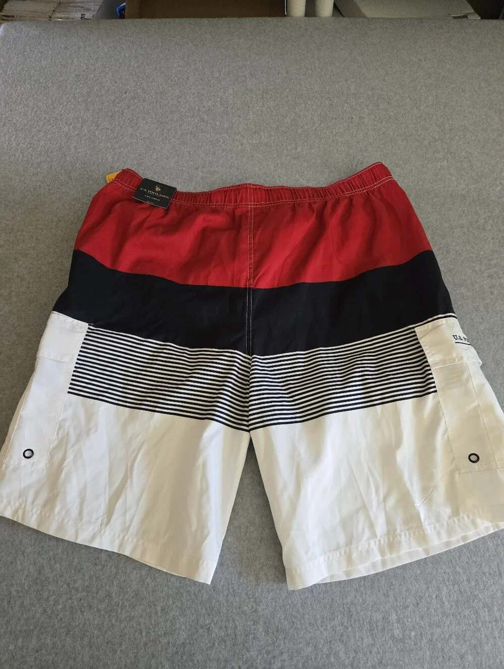 U.S. Polo Assn. - Red / White / Blue Lined Swim Suit Board Shorts - Men 3XL